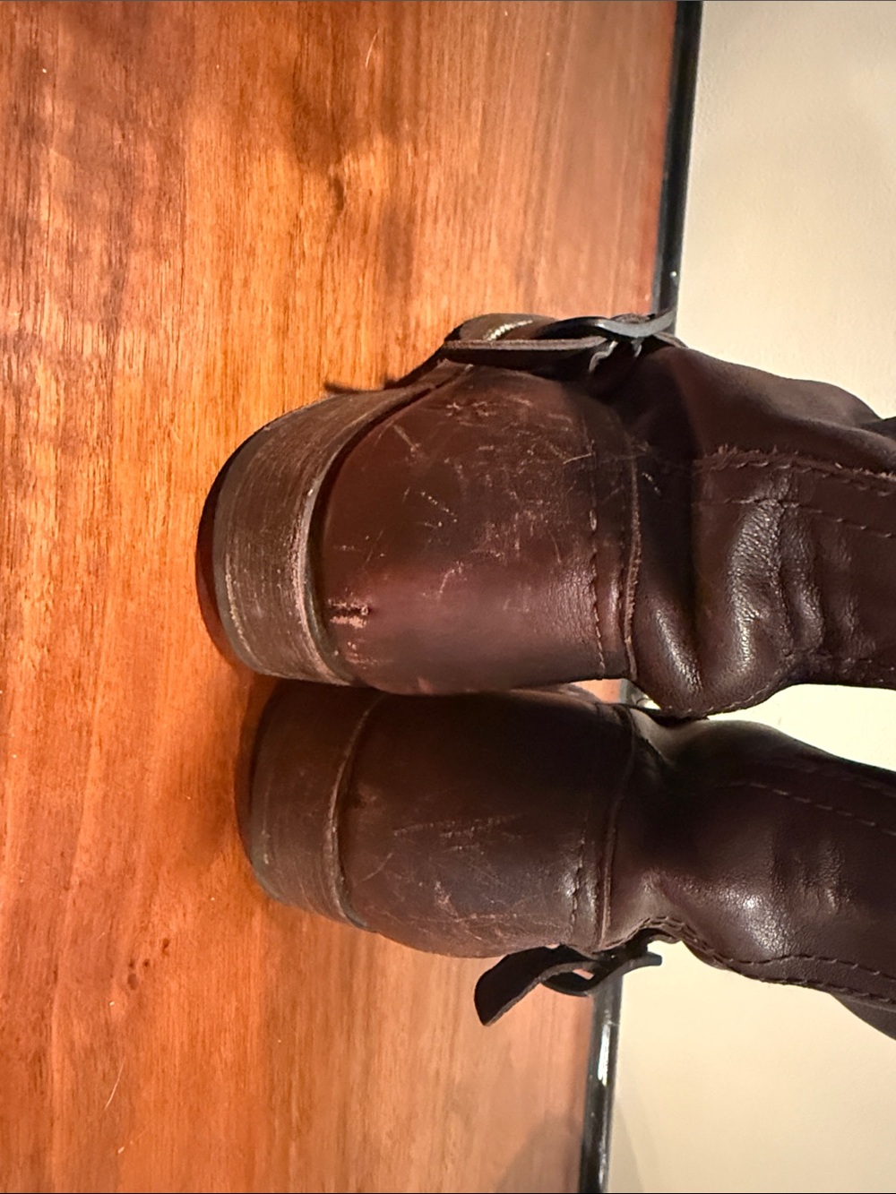 Frye Tall Buckle Veronica Slouch Leather Boot - Brown, Size 6.5-7, Buckle Damage - Picture 5 of 15